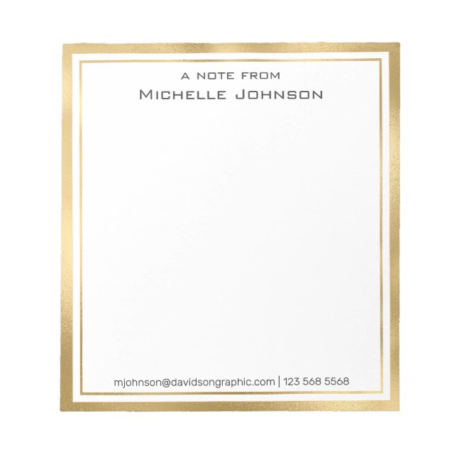 Gold White Personalized Name | From The Desk Of Notepad (Front)