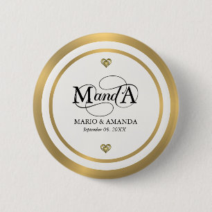 Gold White Personalized Wedding Monogram 2 Inch Round Button