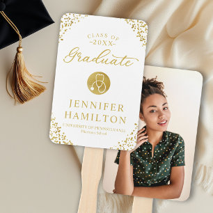 Gold White Photo Medical Nursing School Graduation Hand Fan