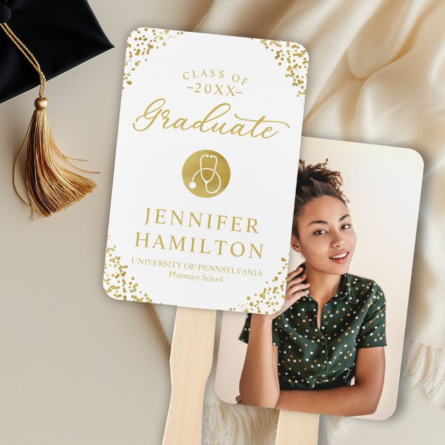 Gold White Photo Medical Nursing School Graduation Hand Fan (Creator Uploaded)