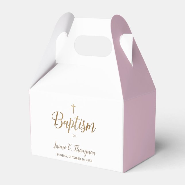 Gold White Pink Baptism Cross Custom Thank You Fav Favor Box (Front Side)