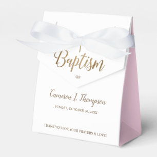 Gold White Pink Baptism Cross Custom Thank You Favor Box