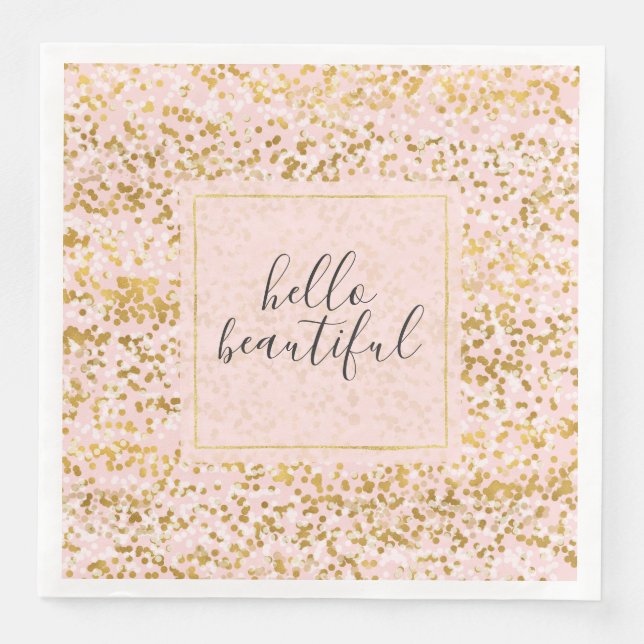 Gold White Pink Confetti Napkin (Front)