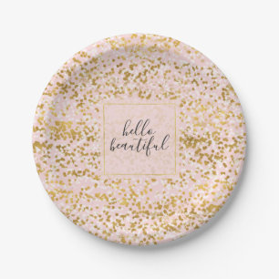 Gold White Pink Confetti Paper Plate