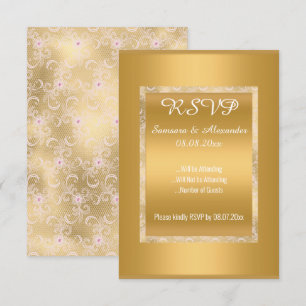 Gold White Pink Lace Simple All Occassion RSVP Invitation