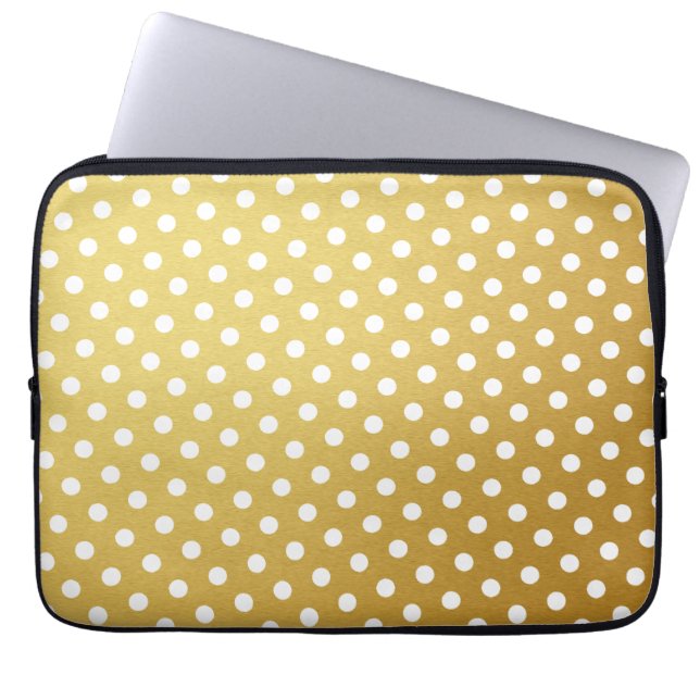 Gold & White Polka Dot Laptop Sleeve (Front)