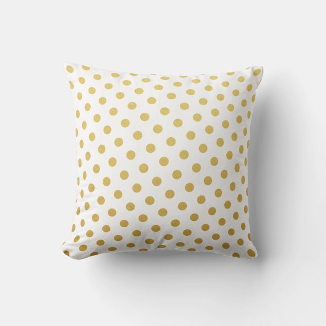 Gold & White Polka Dot Pattern Throw Pillows (Front)