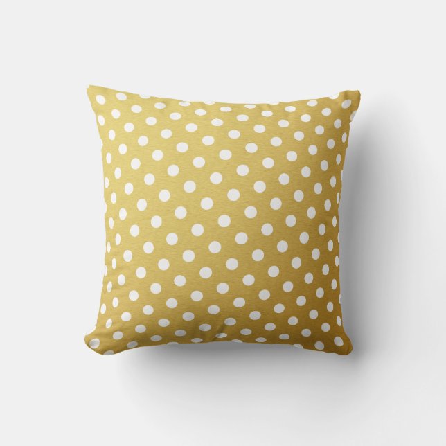 Gold & White Polka Dot Pattern Throw Pillows (Front)