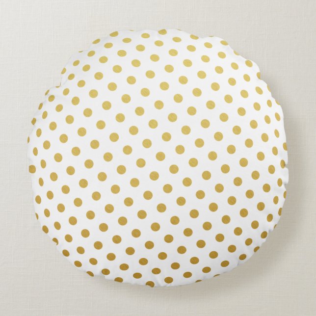 Gold & White Polka Dot Round Pillows (Front)