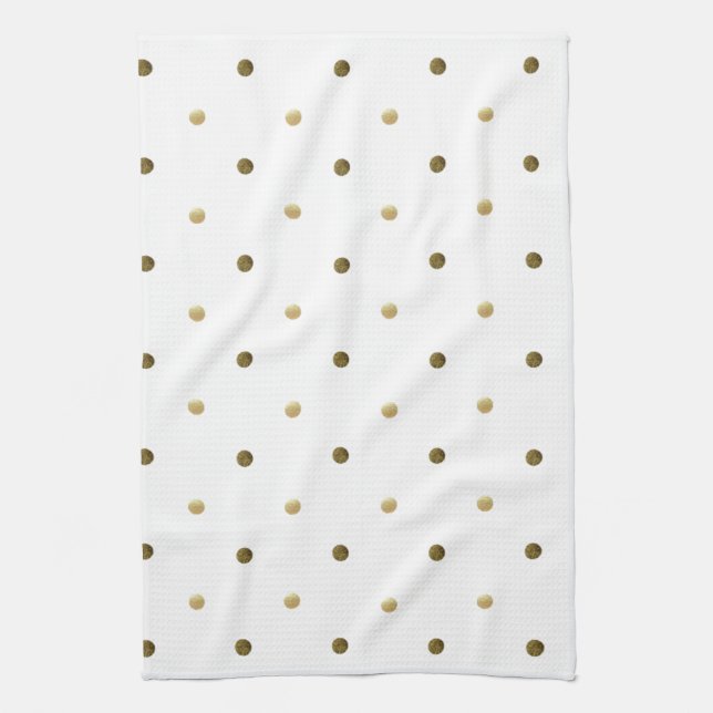 Gold White Polka Dots Golden Dots Elegant Design Kitchen Towel (Vertical)
