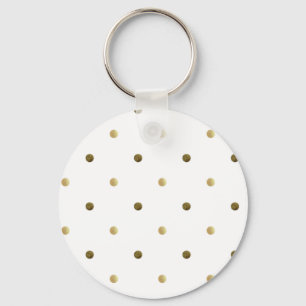 Gold White Polka Dots Golden Dots on White Keychain
