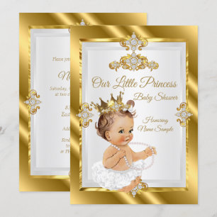 Gold White Princess Baby Shower Brunette Invitation