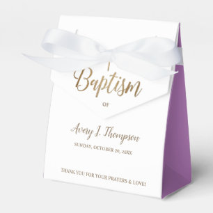 Gold White Purple Baptism Cross Thank You Favor Box