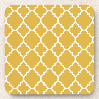 Gold White Quatrefoil Moroccan Pattern Coaster