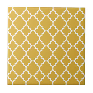 Gold White Quatrefoil Moroccan Pattern Tile