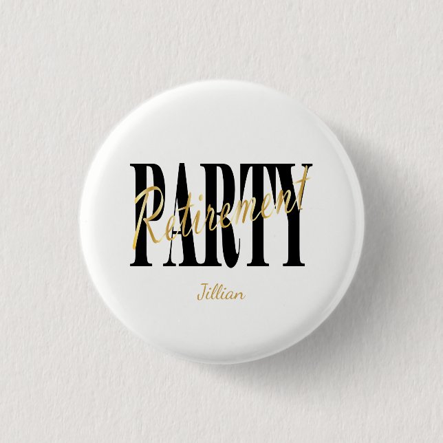 Gold & White Retirement Party Favour 1 Inch Round Button (Front)