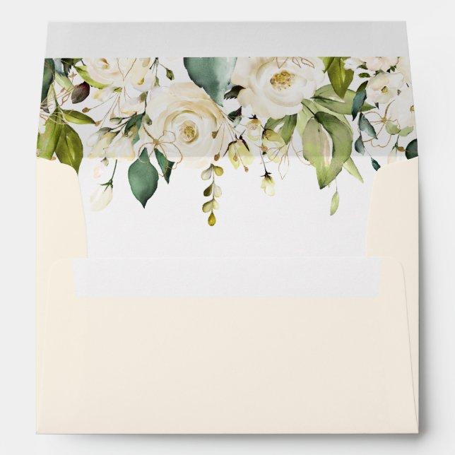 Gold White Rose Wedding Envelope (Back (Bottom))