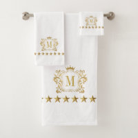 Gold White Royal Scrolls Crown Crest Monogram