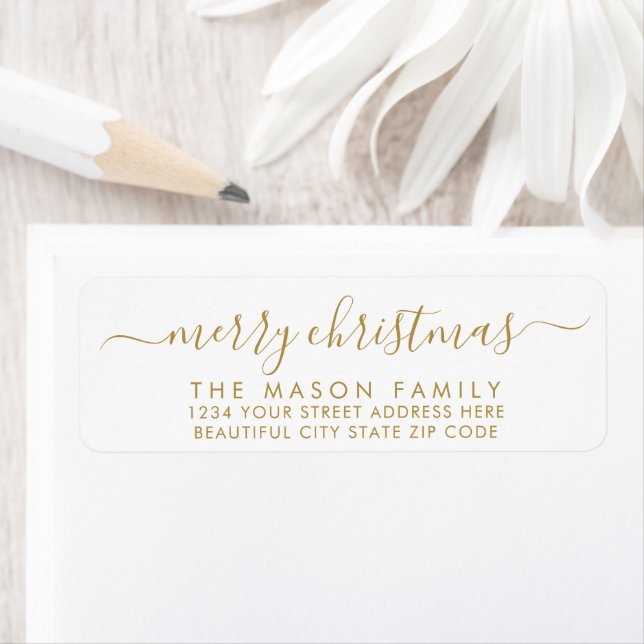 Gold White Script Christmas Return Address Label (Insitu)