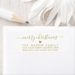 Gold White Script Heart Christmas Return Address