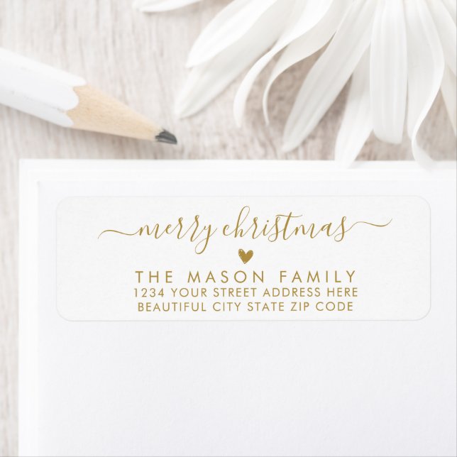 Gold White Script Heart Christmas Return Address (Insitu)