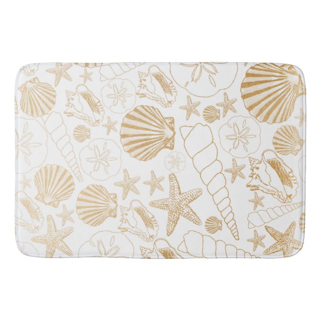 Gold White sea shells | beach theme bath decor Mat (Front)