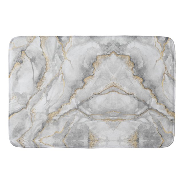 Gold White Silver Marble Pretty Bath Mat (Front)