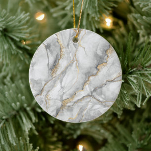 Gold White Silver Marble Pretty Ceramic Ornament