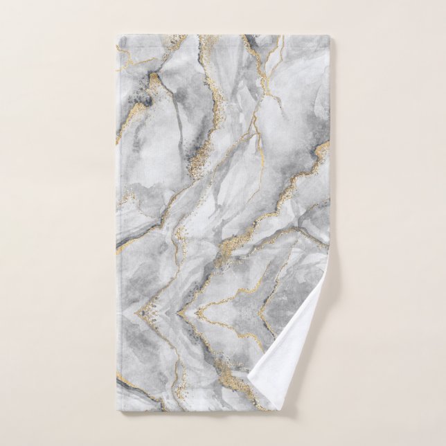 Gold White Silver Marble Pretty Hand Towel (Hand Towel)