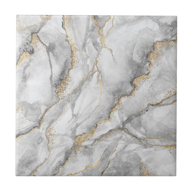 Gold White Silver Marble Pretty Tile (Front)