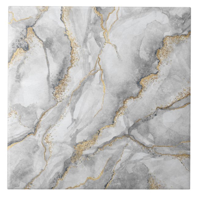 Gold White Silver Marble Pretty Tile (Front)