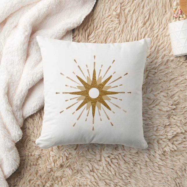 Gold & White Simple Modern Starburst  Throw Pillow (Blanket)