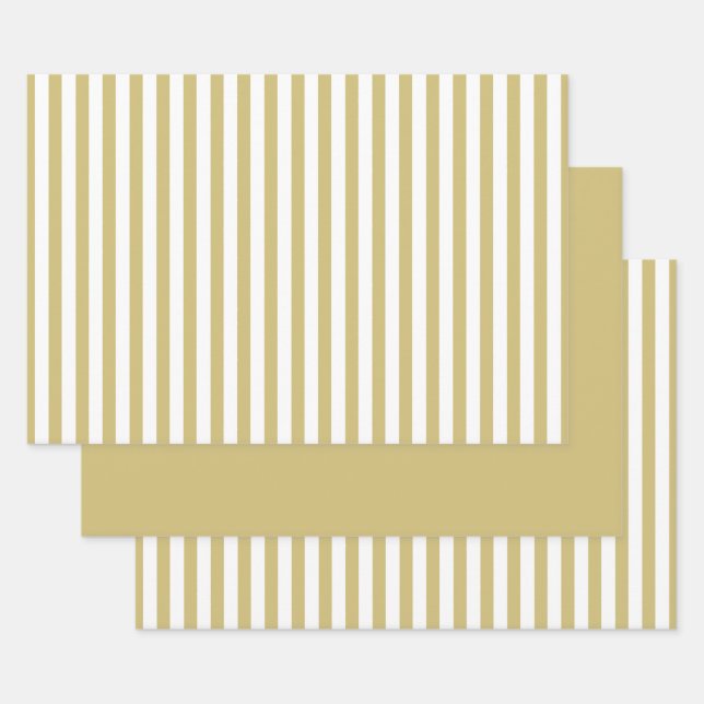 Gold White Simple Stripes Pattern Geometric Wrapping Paper Sheet (Set)