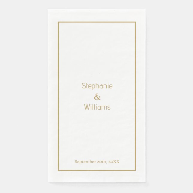 Gold White Simple Wedding Elegant Minimal Napkin (Front)