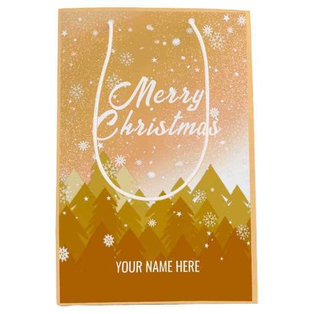Gold White Snow Peaceful Forest Christmas New Year Medium Gift Bag (Front)