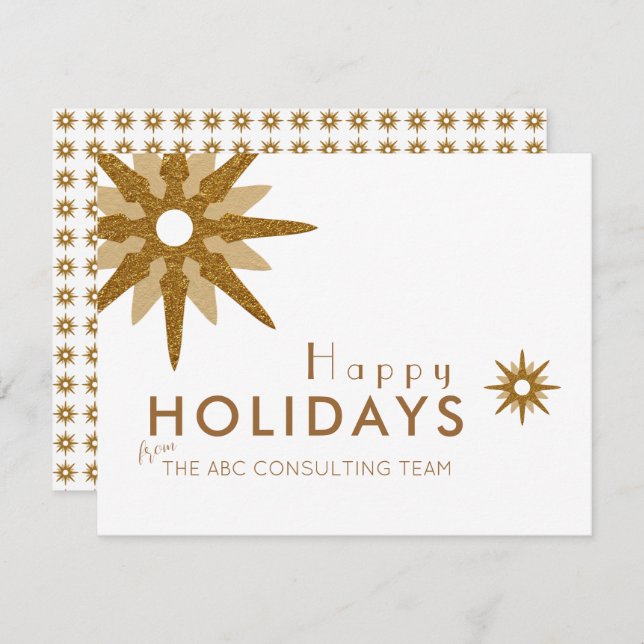 Gold & White Snowflake Business Holiday Card (Front/Back)