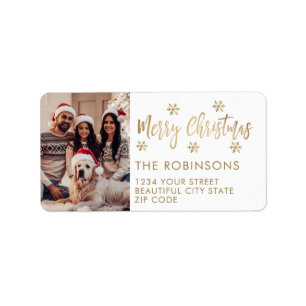Gold White Snowflake Christmas Return Address Label