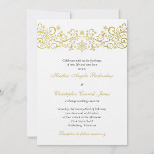 Gold White Snowflake Floral Wedding Invitation