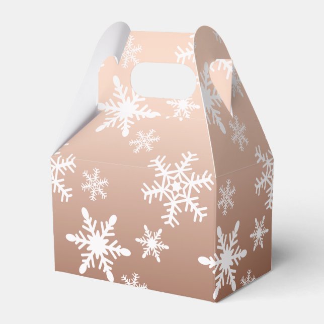 Gold White Snowflakes Christmas Favor Box (Front Side)