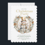 Gold White Snowman Greenery Christmas Party Invitation<br><div class="desc">Christmas party invitation with the painting of a gold and white snowman framed by pine cones,  white flowers,  and greenery.  Personalize with your party information. Contact me for assistance with your customizations or to request additional matching or coordinating Zazzle products for your party.</div>