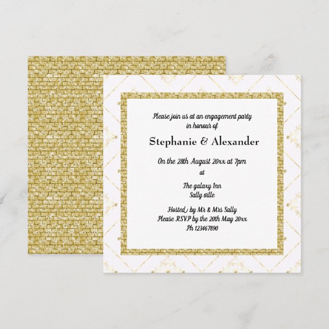 GOLD WHITE SPARKLE BORDER ELEGANT INVITATION (Front/Back)