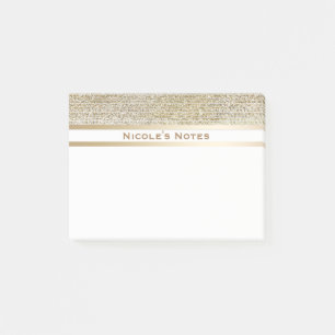 Gold White Sparkle Glam Trendy Personalized Post-it Notes