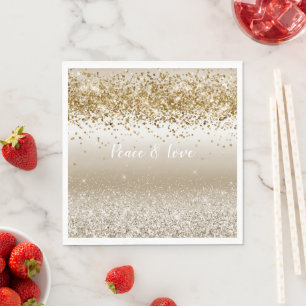 Gold White Sparkle Glitter Peace Love     Napkin