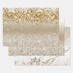 Gold White Sparkle Glitter Wrapping Paper Sheet