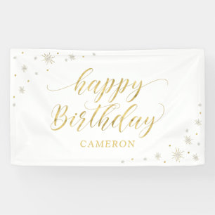 Gold & White   Sparkle Happy Birthday Party Banner