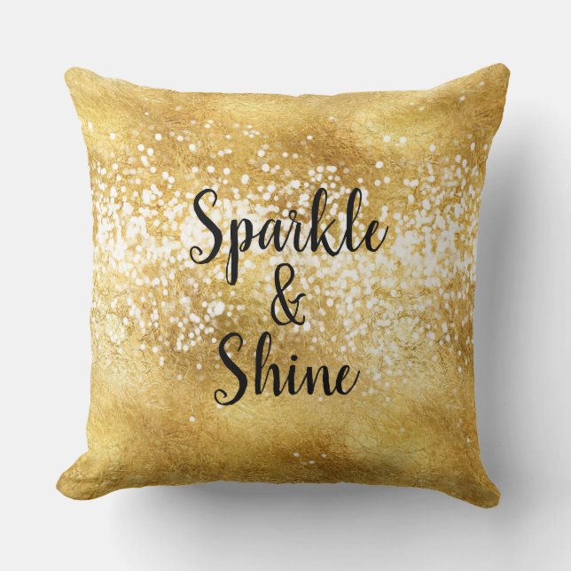 Gold White Sparkle Shine Throw Pillow (Front)