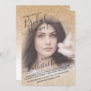 Gold White Sparkly Glitter Photo Bridal Shower Invitation