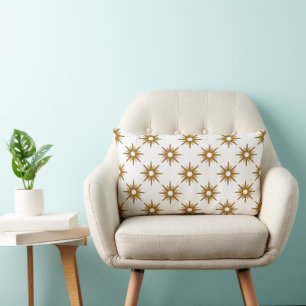 Gold & White Star Pattern Lumbar Pillow