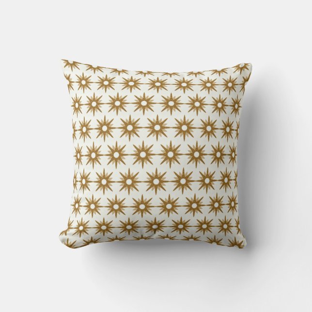 Gold & White Starburst Pattern Throw Pillow (Front)