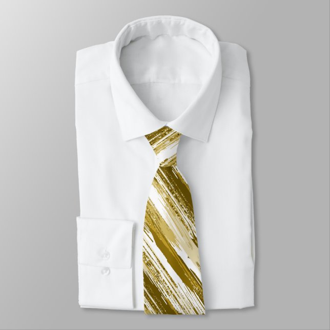 Gold White Streak Cravate Abstrait moderne (Attaché)